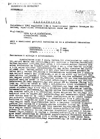 Részlet a Deportáltakat Gondozó Országos Bizottság által felvett jegyzőkönyvekből (Forrás: DEGOB-jegyzőkönyvek: 2024, MZSL)
